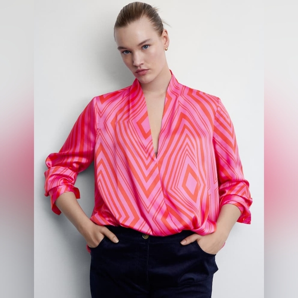 MANGO Satin print blouse - Picture 3 of 5